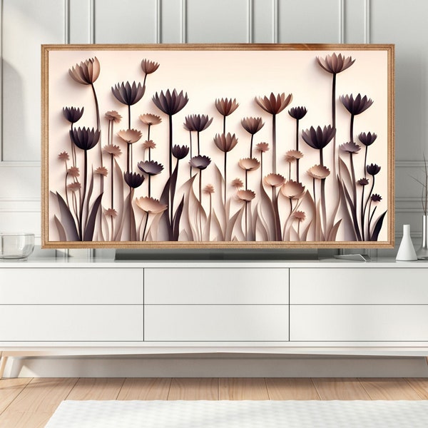 Frame TV floral art I Neutral colors dried flower 3D paper cut floral design boho vibe digital art Samsung Smart TV art