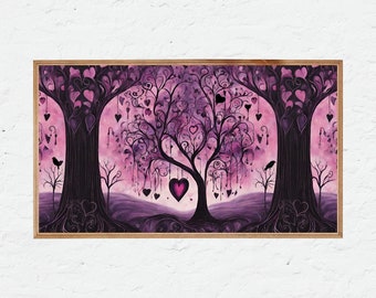 FRAME TV Art Valentine's Day gothic love heart trees black in pink purple forest Samsung  Smart TV digital art