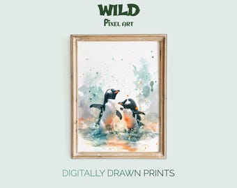 Aquarel baby pinguïn: kunst aan de muur kinderkamer (digitale download)