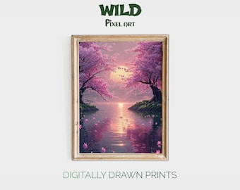Sakura Sunset Wall Art: stampa di fiori di ciliegio da sogno (download digitale)