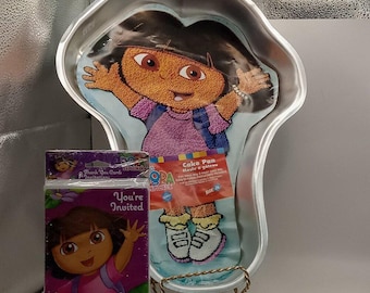 DORA the EXPLORER Cake Pan & Invitations Cartoon Nickelodeon Birthday Party