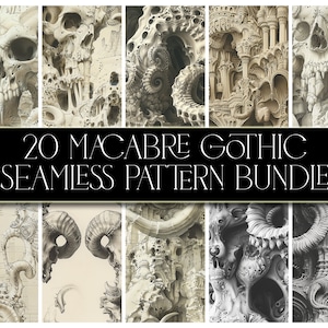 20 Macabre Gothic Seamless Pattern Bundle. Dark Art, Digital Paper, Scrapbooking, Craft Supplies, Eerie, Horror, Bone, Horn, Tentacles