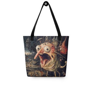 Draagtas middeleeuwse kunst - surrealistische donkere surrealistische print - donkere fantasie - gotische Bosch-stijl - nachtmerrieachtige wezen kunsttas