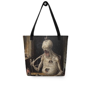 Draagtas gotische kunst - print middeleeuwse dood allegorie - donkere academische esthetiek - vintage renaissancekunst
