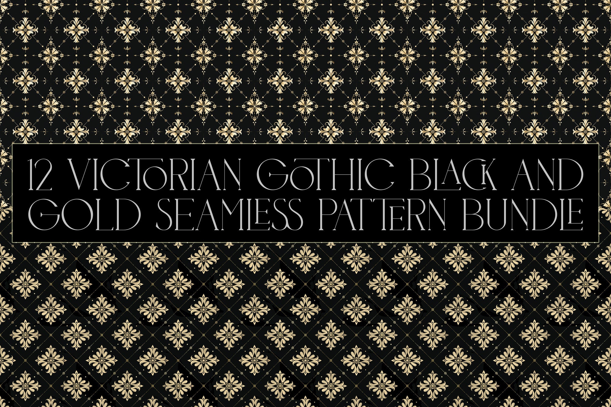 12 Victorian Gothic Black and Gold Seamless Pattern Bundle - Digital ...