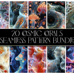 Cosmic Coral Seamless Pattern Bundle: Ethereal Underwater Designs (Digital Download)