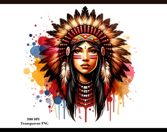 Indigenous Queen Warrior PNG: Native Pride Graphic (300 DPI)