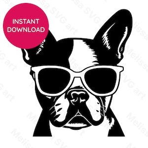 Boston Terrier sunglasses SVG dog print cool pet silhouette gift for dog lover machine cut file cricut and laser dog dad
