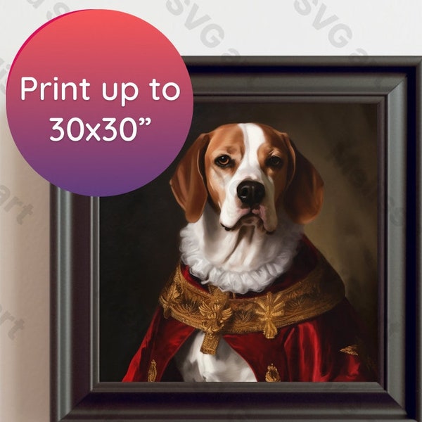 Beagle royal portrait redevance chien art affiche - cadeau pour animaux de compagnie pour chien amant redevance mur pas cher art impression numérique peinture