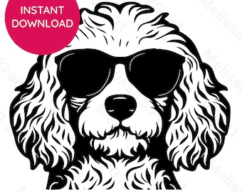 Cockapoo sunglasses SVG dog print cool pet silhouette gift for dog lover machine cut file cricut and laser dog dad