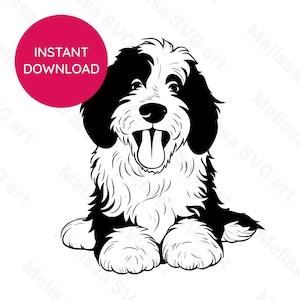 Bernedoodle SVG portret hond print svg - huisdier silhouet cricut & laser machine gesneden bestand voor hondenliefhebber - png afbeelding - hond moeder clipart