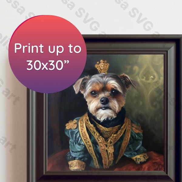 Yorkipoo royal portrait royalty dog art poster - pet gift for dog lover royalty wall cheap art print digital painting