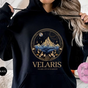 SJM Gold Print Velaris Hoodie,The Night Court Jacket,A Court Of Thorns And Roses,SJM Vintage hood,SJM Velaris Outfits, City of Starlight