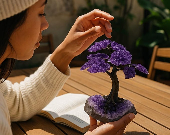 Handmade Amethyst Gem Tree with Crystal Base – Natural Crystal Tree for Peace & Decor | Feng Shui Gift
