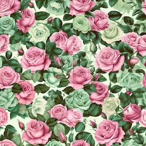 AKA Alpha Kappa Alpha Pink and Green Roses Pattern 12in by 12in at 300 DPI