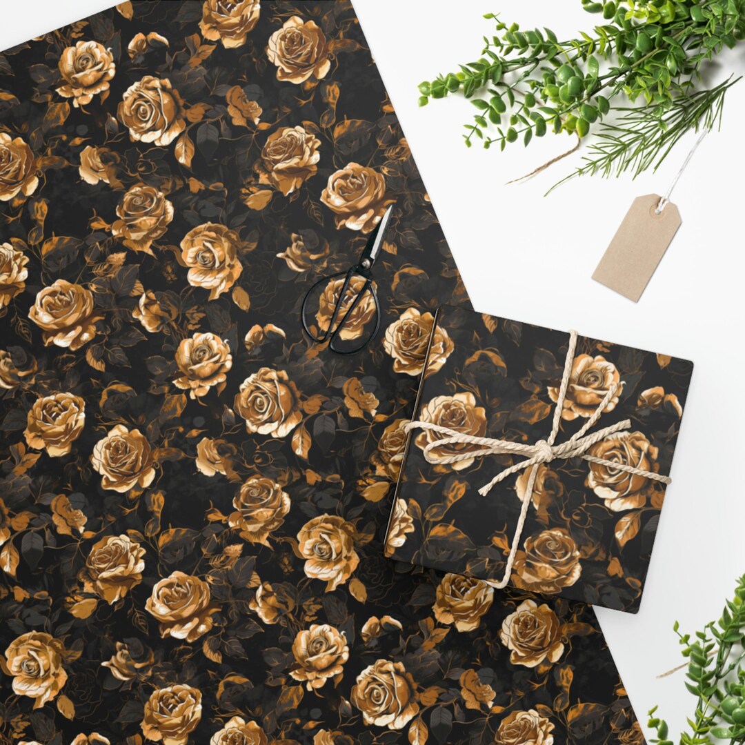 Gold Roses Gift Wrapping Paper 24 60 Etsy