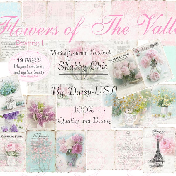 Flowers of The Valley- reverie1 Shabby Chic Kit Vintage Junk Journal A4 Paper Collection Vintage Papers -Journaling and Art