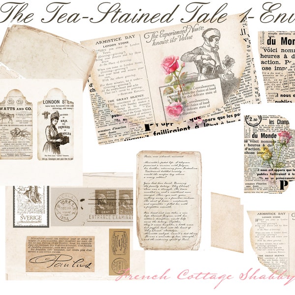 The Tea-Stained Tale Letter full size envelope with ephemeras, pocket and backing