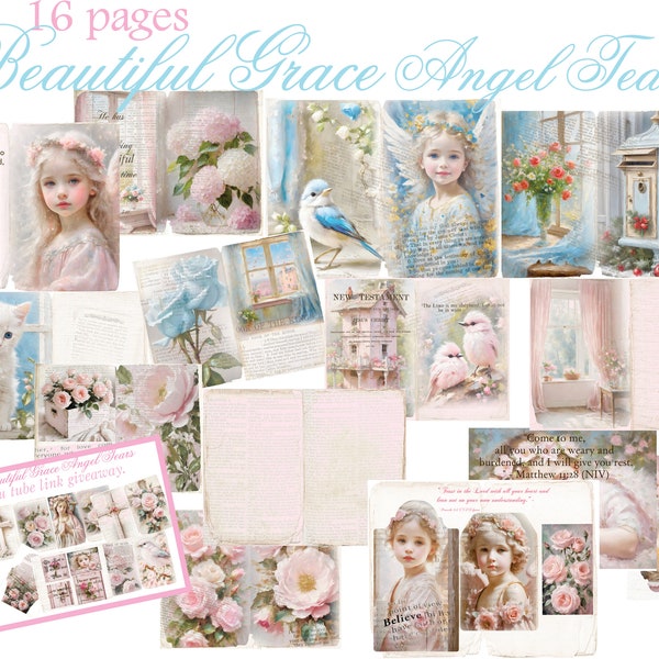 Shabby Chic Shabby Chic Beautiful Grace Angel Tears-Faith journaling and scrapbooking US Letter Size French Cottage Shabby Daisy