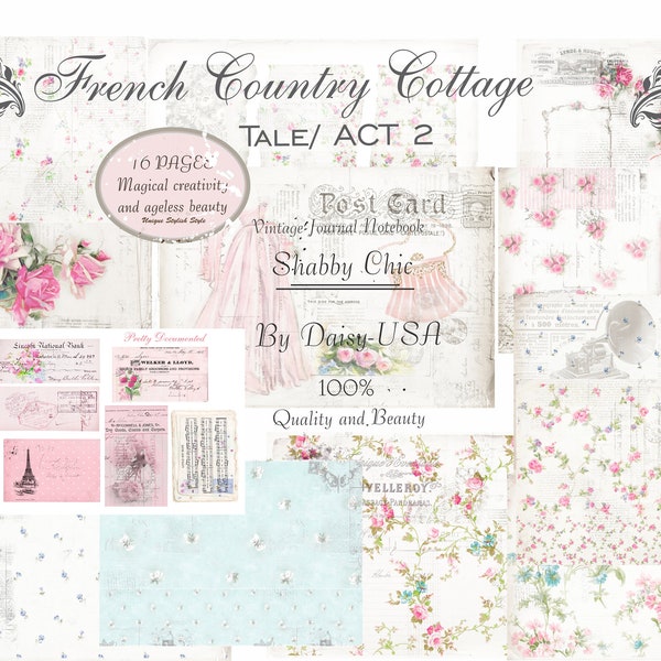 French Country Cottage Tale kit- ACT 2 Wallpaper Kit Vintage Junk Journal A4 Paper Collection Vintage Papers -Journaling and Art