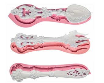 Moule en silicone pour couverts, cuillère, fourchette, couteau, plâtre, cire, savon, résine polyester, béton, ciment K026