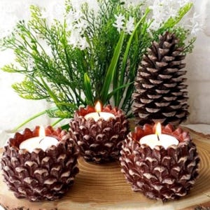 Silicone Mold Cozy Pinecone Candle Holder for Fall 6 cm for Plaster Resin Cement Polymer Clay Polyester Soap Wax K402