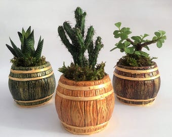 Silicone Mold Pot Barrel Oak Barrel Wood Relief for Plaster Resin Cement Polyester Soap Wax K592
