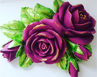 Moule en silicone pour bouquet 3D 11 cm (4,33 pouces) Fleur Roses Bourgeon Feuille pour plâtre Cire Savon polyester Résine Béton Ciment Fimo K663