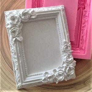 Silicone Mold Vintage Floral Photo Frame with Roses Flowers for Plaster Resin Cement Polymer Clay Polyester Soap Wax K086