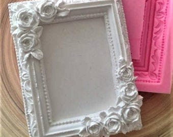Moule en silicone pour cadre photo floral rose pour béton de plâtre