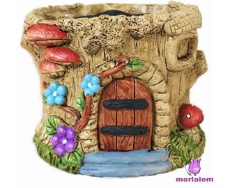 Silicone Mold Fairycore Flower Pot House Trunk Mushrooms Elf for Plaster Resin Cement Polymer Clay Polyester Soap Wax K554