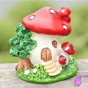 Silicone Mold Smurfs Mushroom House with Flowers and a Tree 3D Fairycore 5.5cm for Plaster Resin Polyester Soap Wax Fimo Clay K145