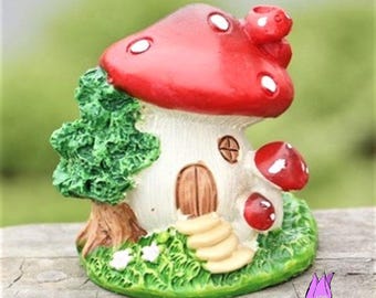 Moule en silicone Schtroumpfs Champignon avec des fleurs et un arbre 3D Noyau de fée 5,5 cm pour plâtre Résine Polyester Savon Cire Fimo Argile K145