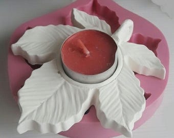 Silicone Mold Maple Leaf Candle Holder 11cm for Plaster Resin Cement Polymer Clay Polyester Soap Wax K109