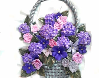 Grand moule en silicone de panier de fleurs, marguerites, roses lilas, plâtre, résine, polyester, ciment, Epoxy K499
