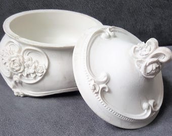 Moule en silicone pour boîte à bijoux 14 cm, décor roses, pour plâtre, béton, résine polyester, savon, cire K347