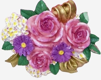 Moule en silicone Décoration bouquet de fleurs avec noeud pour plâtre Cire Savon polyester Résine Béton Ciment Fimo K039