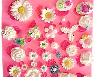 Moule Silicone 30 Feuilles Fleurs pour Plâtre Résine Polyester Savon Cire Fimo K057