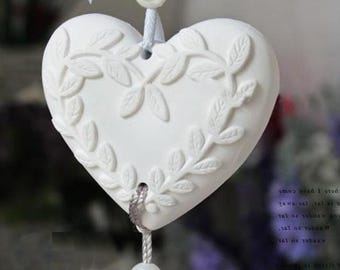 Silicone Mold Vintage Heart Suspension with Ivy for Deco and Jewelry for Plaster Resin Cement Polyester Soap Wax K305
