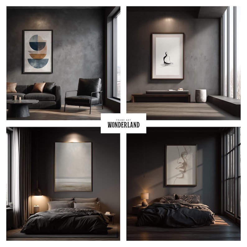 Canva Frame Mockup Bundle, Horizontal, Vertical Frames, Staircase, Shadow Layer, Dark Interior, 40 Mockups