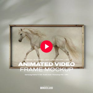 Frame Mockup Video 16:9, Rustic Gold TV Living Room, Animated PSD + MP4 with Reel