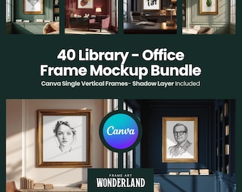 Canva Frame Mockup Bundle, 40 Vertical Office Interior Templates, Shadow Layer