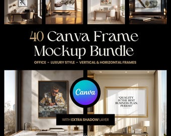 Pacchetto mockup di cornici Canva, decorazione per ufficio, 40 cornici verticali e orizzontali, aziendali, livello ombra