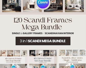 120 Canva Frame Mockup Mega Bundle, Scandi Scandinavian Nordic, Single + Gallery, Shadow Layer