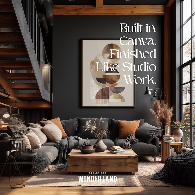 Canva Frame Mockup Bundle, Horizontal, Vertical Frames, Staircase, Shadow Layer, Dark Interior, 40 Mockups
