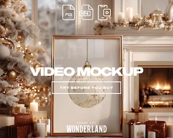 Video Frame Mockup, Christmas Mock, Gold, DIN A, A3, PSD, MP4, Mobile version, Vertical
