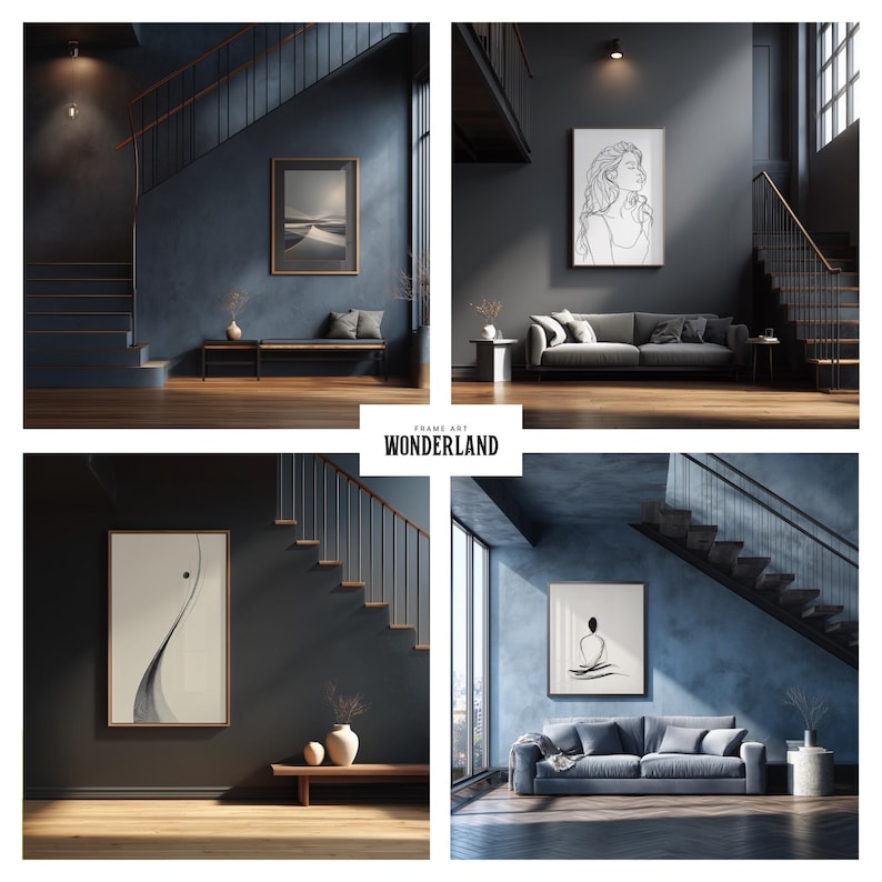 Canva Frame Mockup Bundle, Horizontal, Vertical Frames, Staircase, Shadow Layer, Dark Interior, 40 Mockups