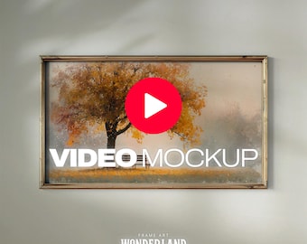 Video Frame Mockup, Samsung TV, Modern Interior Horizontal Mock, Rustic, Gold, PSD, Mp4