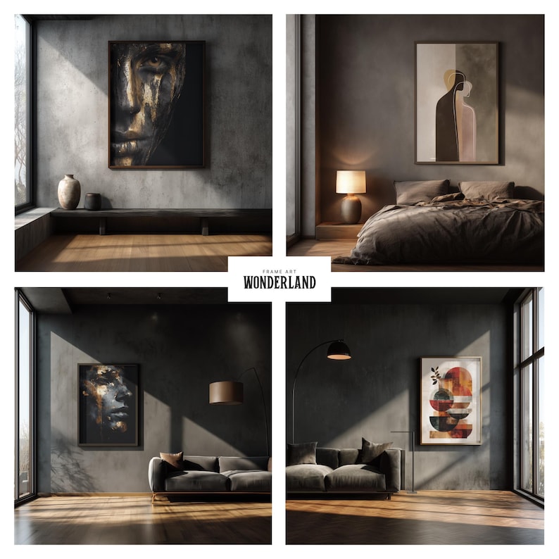 Canva Frame Mockup Bundle, Horizontal, Vertical Frames, Staircase, Shadow Layer, Dark Interior, 40 Mockups