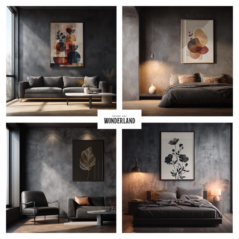 Canva Frame Mockup Bundle, Horizontal, Vertical Frames, Staircase, Shadow Layer, Dark Interior, 40 Mockups